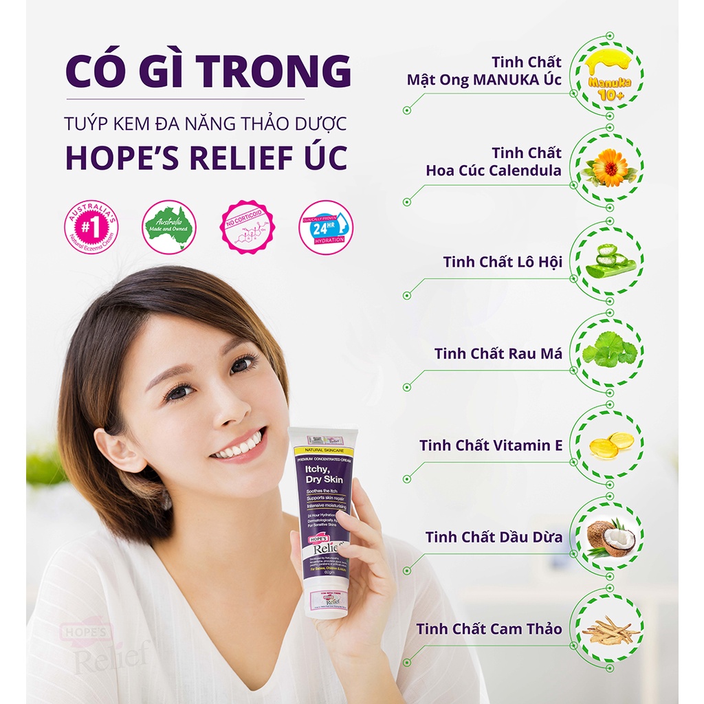 Kem Đa Năng Thảo Dược Hope’s Relief 60g Úc Kem đa năng chuyên các vấn đề về da liễu