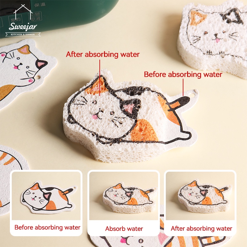 Sweejar 1 Bọt Biển Rửa Chén Hình Mèo Hoạt Hình Dễ Thương