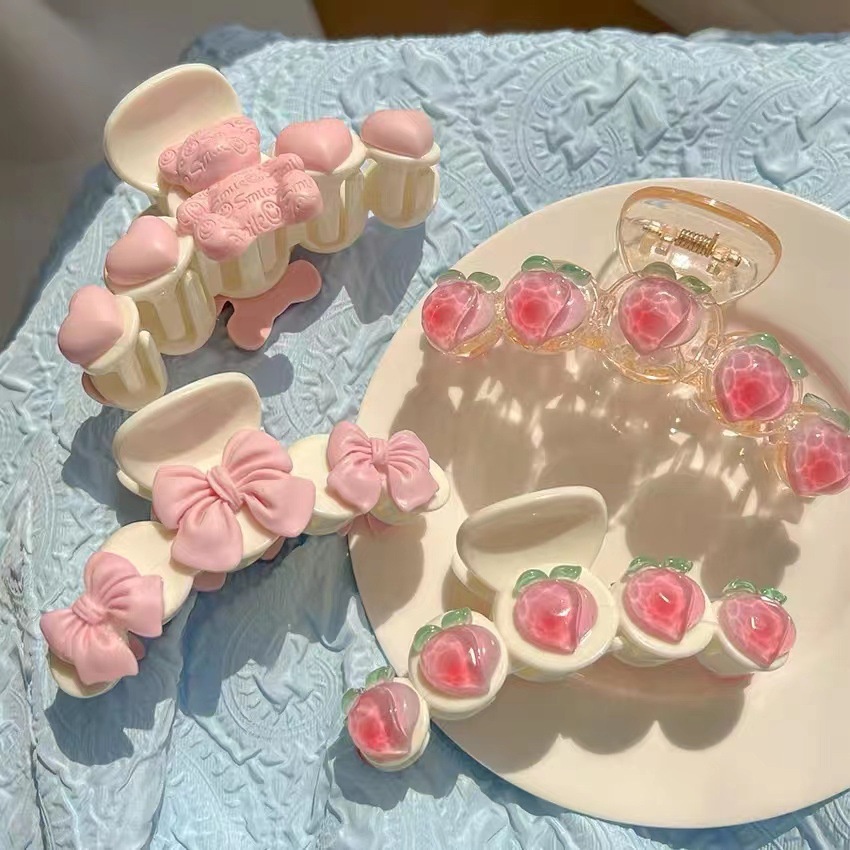 Kẹp Tóc Trong Suốt Đính Nơ Hồng Cỡ Lớn Phong Cách Hàn Quốc Xinh Xắn