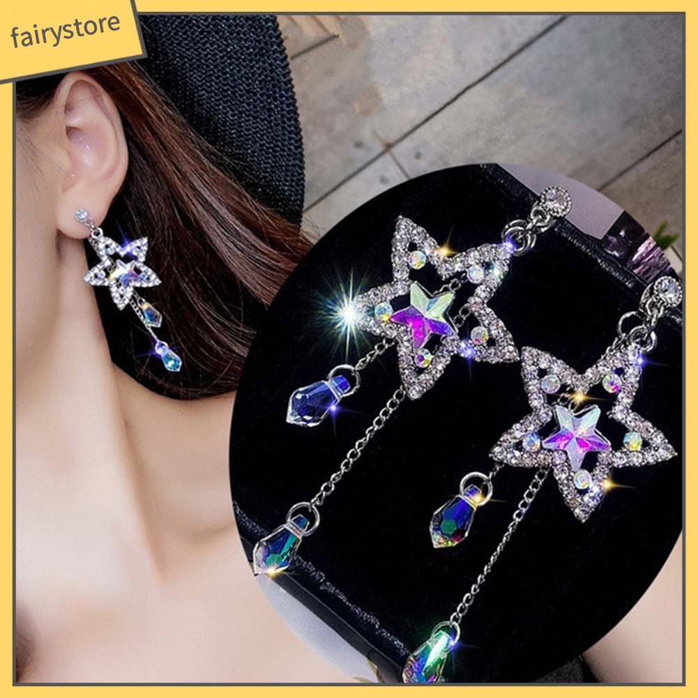 Bông Tai Dáng Dài Hình Ngôi Sao Đính Đá Lấp Lánh