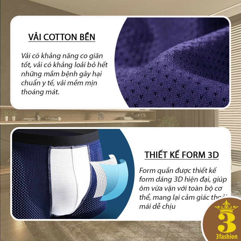 Combo Quần Lót Boxer Nam Vải Lưới Cao Cấp Mềm Mịn Thoáng Khí Kháng Khuẩn Chuẩn Y Tế - MSP L118
