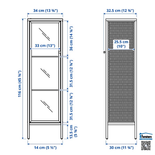 TỦ CÓ CỬA KÍNH BAGGEBO IKEA - TRẮNG 34x30x116 cm