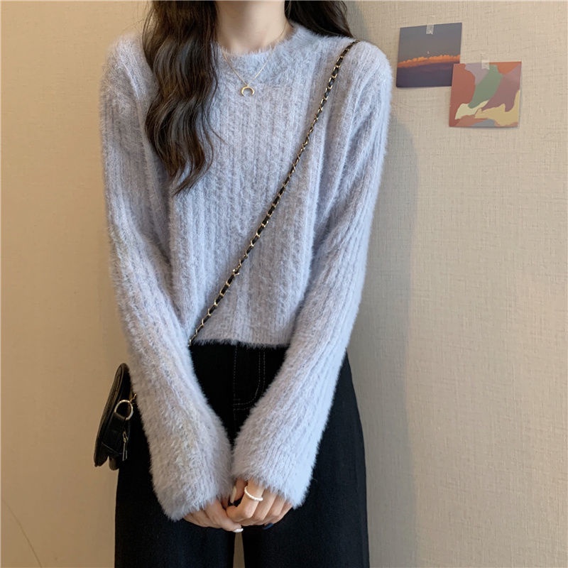 IELGY  Ielgy Áo sweater Dáng Rộng Ngắn Sáp Mềm Mại Thiết Kế Sang Trọng Nhẹ Nhàng Cho Nữ