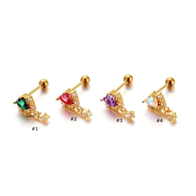 1 Khuyên Tai Tròn Vàng 18k Hình Trái Tim Bằng Thép Không Gỉ 20G