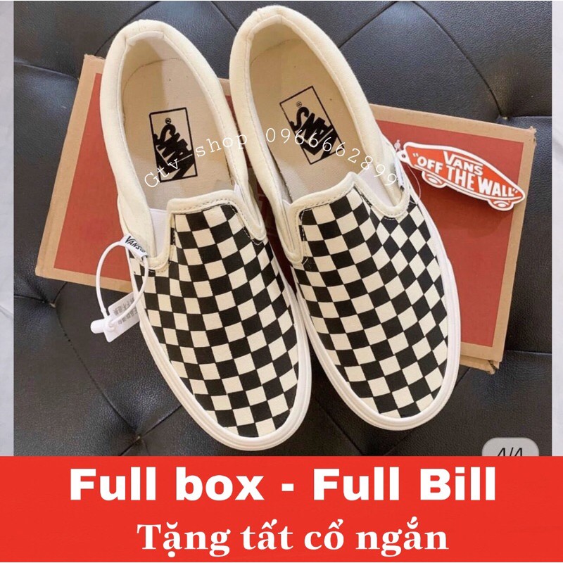 Chuẩn 1/1 Full box Full Bill, Tặng tất - Giày slip on thể thao nam nữ in ô caro..     .