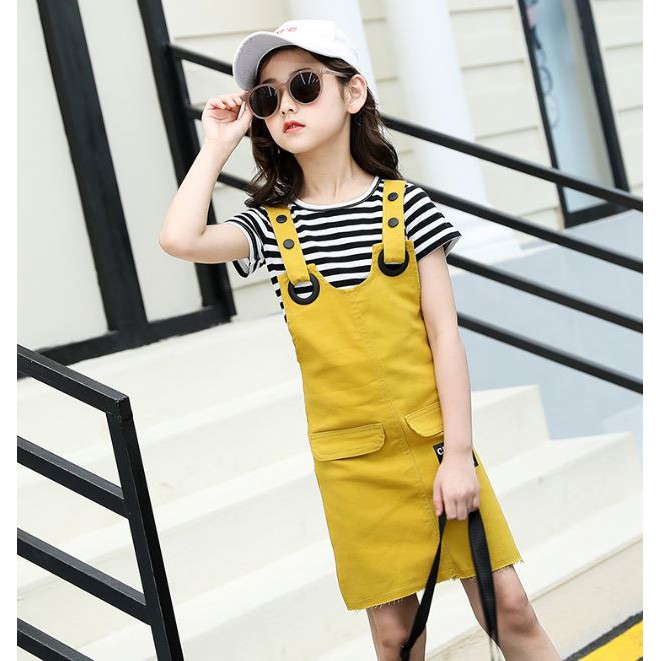 Bộ áo và đầm yếm kaki năng động thể thao cho bé gái 22-42kg