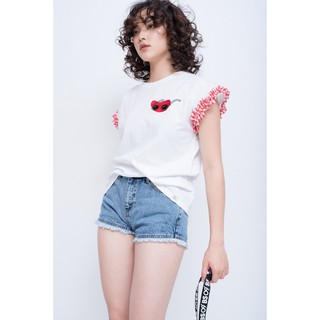  Áo Thun BOO Nữ Basic Loose Ruffle Tay Boo