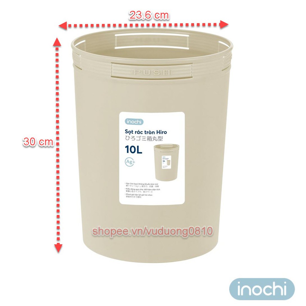 Combo 02 Sọt rác tròn Inochi 10L - ion Ag+ kháng khuẩn khử mùi