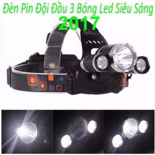 Đèn pin đội đầu 3 bóng led t6- siêu sáng, kèm 2 pin, kèm sạc