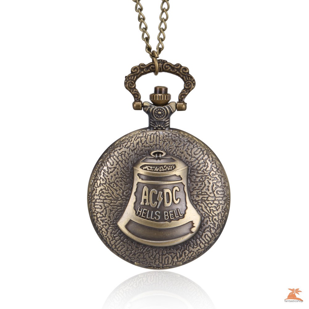 #Đồng hồ bỏ túi# 1pc Men Women Quartz Pocket Watch Bell Pattern Carved Case with Chain