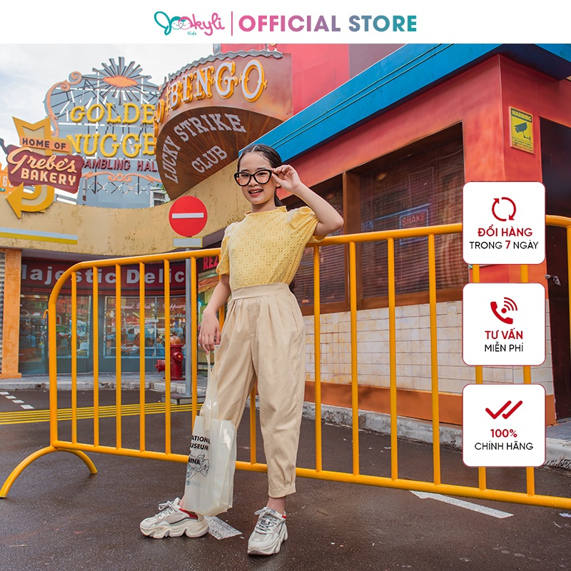 Quần kaki JOOKYLI bé gái chun Baggy xếp ly 22G1013