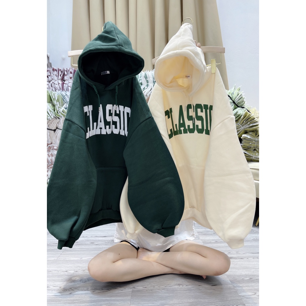 Áo hoodie unisex form rộng,Áo nỉ mũ 2 lớp màu xanh