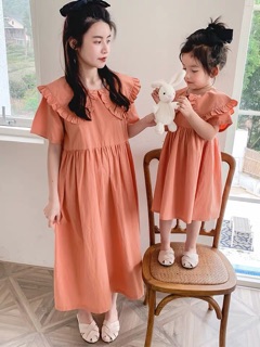 (ẢNH THẬT)Set đôi cho mẹ và bé,váy cổ sen