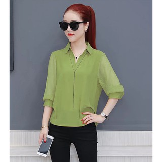 Áo sơ mi nữ phối nút lưng tay voan