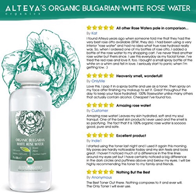 Nước Hoa Hồng Trắng Hữu Cơ (Rose Alba) - Organic Bulgarian White Rose Water, 500ml