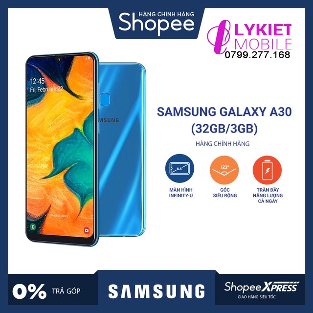 Điện thoại Samsung Galaxy A30 ram 3G/32GBmáy chính hãng