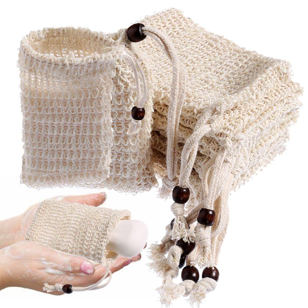Set 5 Túi Lưới Đựng Xà Phòng Chống Trượt Có Dây Rút Hạt Gỗ Tiện Dụng