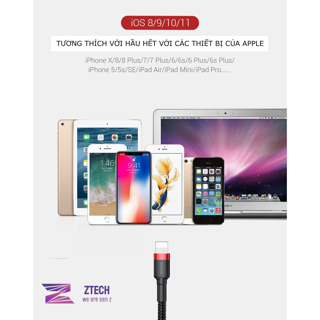 [Cáp sạc nhanh] Baseus Cafule Lightning truyền dữ liệu tốc độ cao, siêu bền cho iPhone/ iPad 1 mét /2 mét (2.4 A/1.5 A)