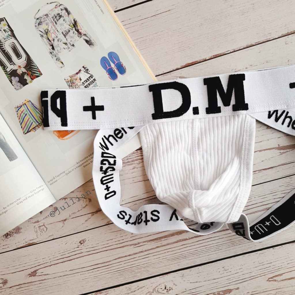 Quần lót nam Jockstrap DM cao cấp - nâng mông thêu chữ - Thun cotton thoáng mát -