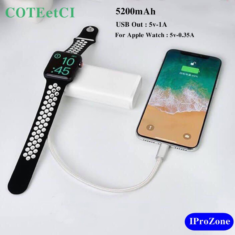 [Mã 159ELSALE hoàn 7% đơn 300K] Pin sạc dự phòng đa năng 2 trong 1 chính hãng COTEetCI dùng cho Apple Watch 5200mAh