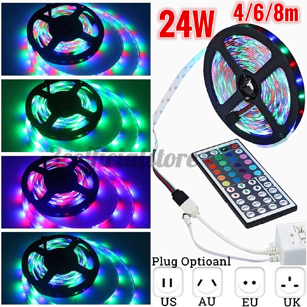 Dây đèn LED 4 / 6 / 8m Smd 3528 Rgb 600 + điều khiển từ xa 44W chất lượng cao