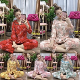 (40_60kg) Đồ bộ mặc nhà kate lụa họa tiết chanh siêu xinh
