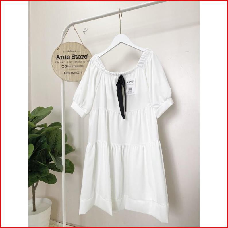 Váy Babydoll Cổ Vuông Nơ Gài _FREESHIP_ Đầm Trắng Nữ Cộc Tay Nơ Đen SIÊU RẺ | BigBuy360 - bigbuy360.vn