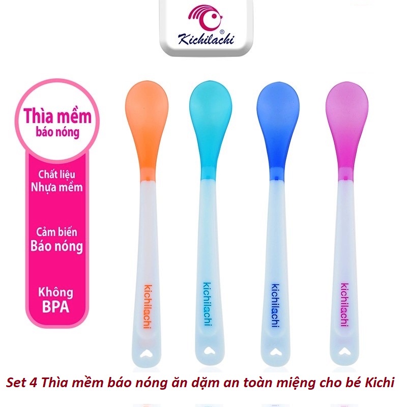 Muỗng báo nóng KICHI thân dài cho bé ăn dặm