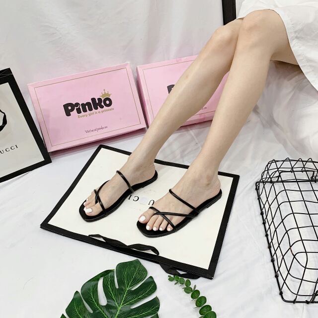 Dép xỏ ngón nữ lê bệt mũi vuông quai mảnh 3 bính ngang chéo DD200 Mys Rosa Fashion Shoes