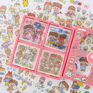 Hộp 100 tấm sticker nhãn dán dễ thương trang trí sổ tay, laptop, ốp điện thoại, mũ bảo hiểm siêu cute