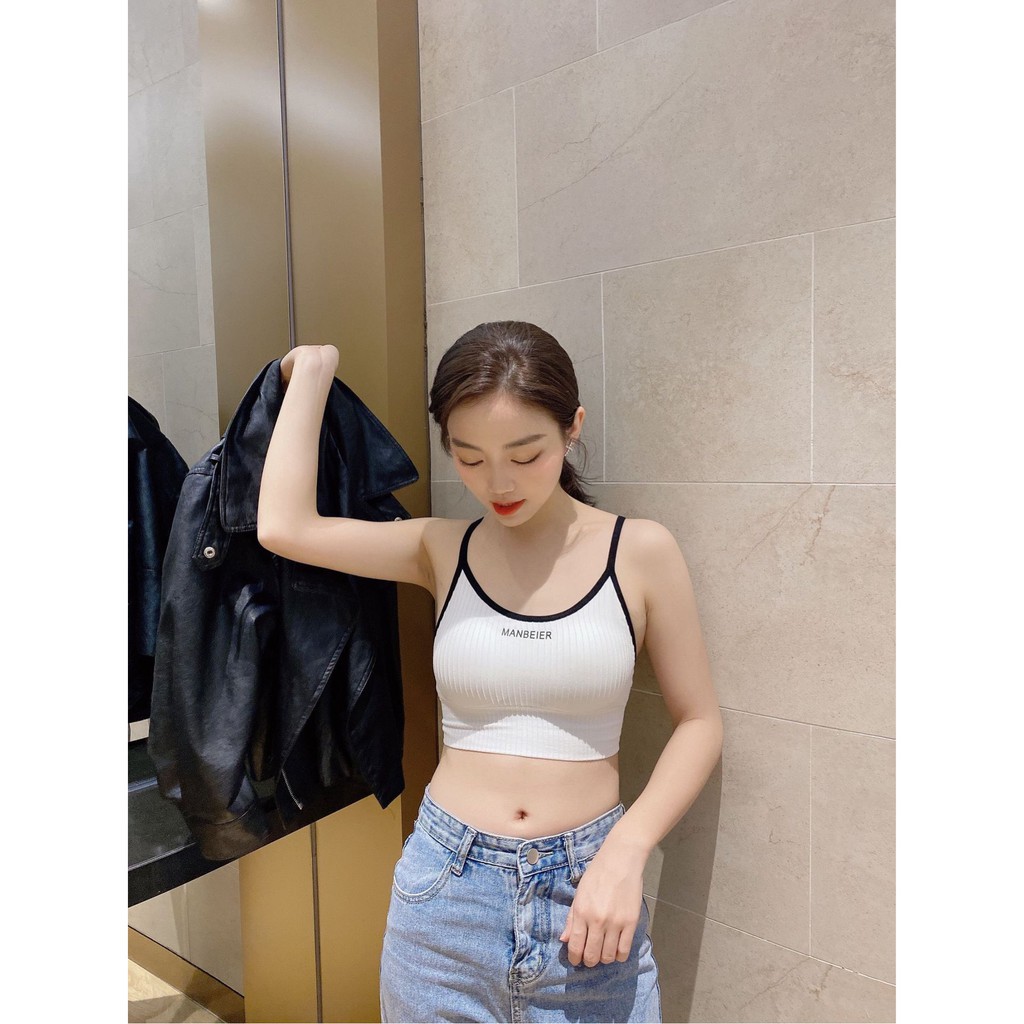 Áo Bra Chữ MANBEIER Cúp Ngực Gân Tăm Kẻ Viền Siêu Hot Trend