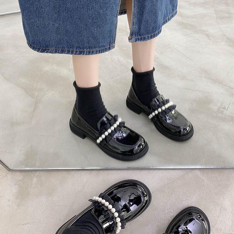 [ORDER 7-15ngày] Giày lolita nữ da bóng ulzzang phong cách Hàn Quốc GIÀY ĐÍNH BÈO NGỌC CAO 3cm
