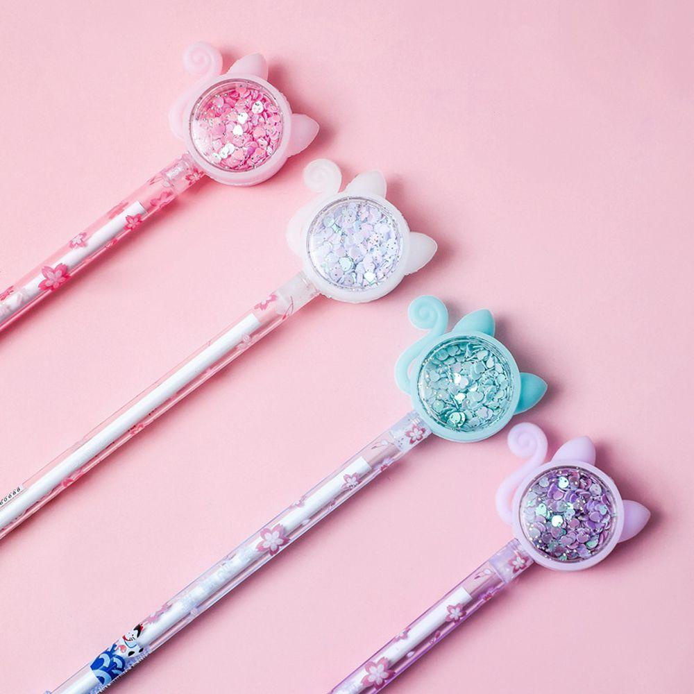 Bút Mực Gel Ngòi 0.5mm Hình Mèo Đính Kim Sa Nhiều Màu Dễ Thương Cho Bé