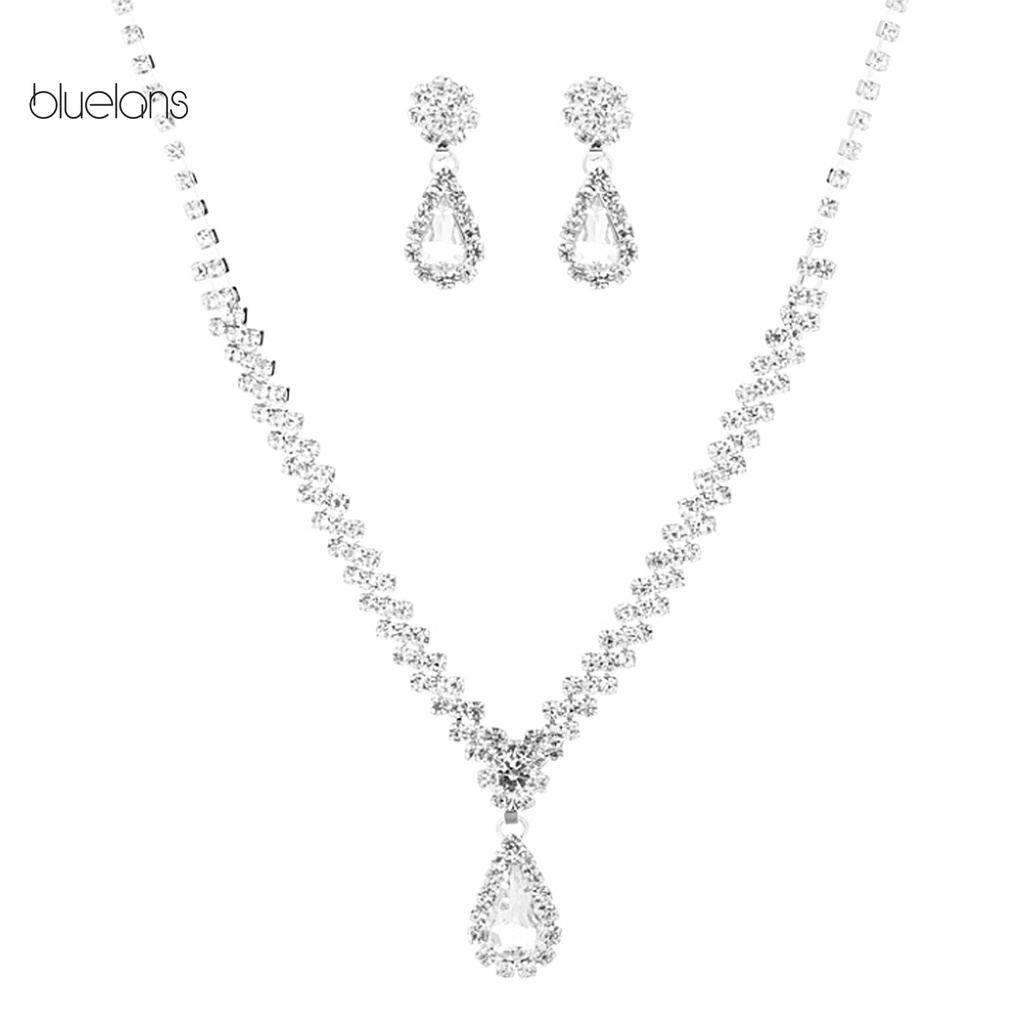 Bộ Dây Chuyền + Bông Tai Đính Đá Lấp Lánh Sang Trọng Cho Nữ