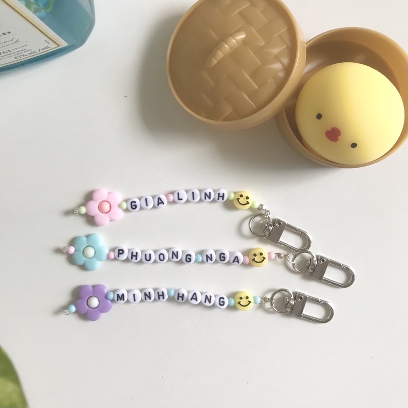 Móc khoá hạt cườm, móc khoá đôi, móc khoá nhóm hạt cườm chữ cái tên theo yêu cầu