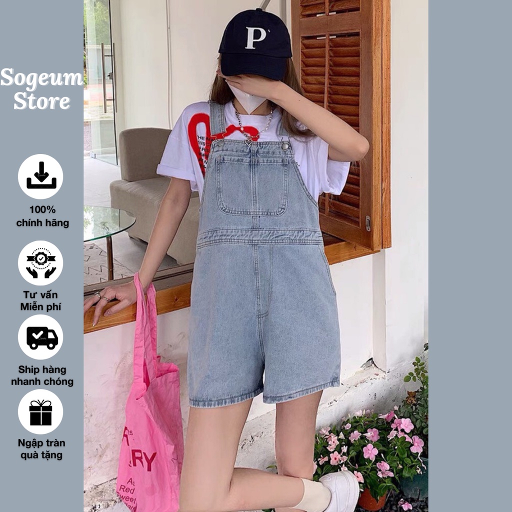 Quần Yếm Jeans Nữ Dáng Rộng Cá Tính Sogeum, Yếm Quần Bò Phong Cách Ulzzang Hàn Quốc Năng Động