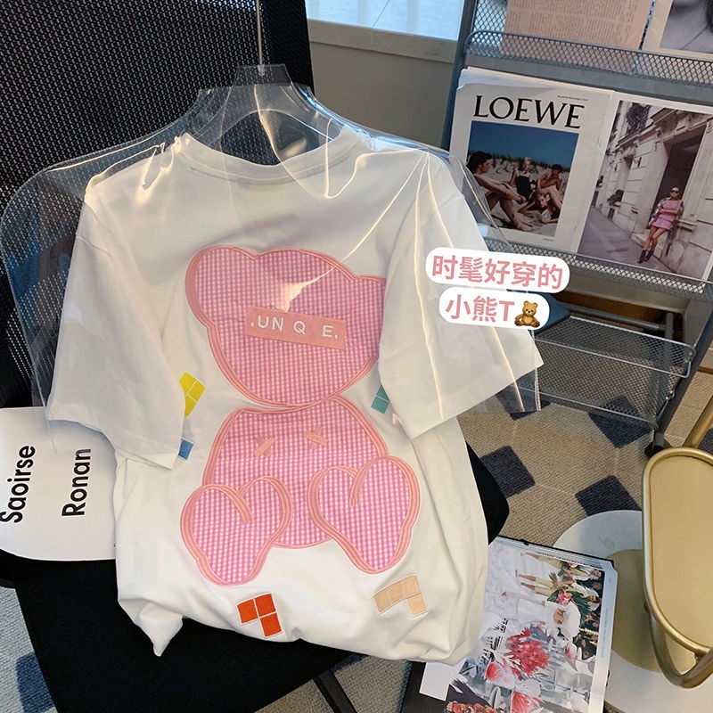 Áo Thun Ngắn Tay Thêu Họa Tiết Sáng Tạo Phong Cách Hàn Quốc Mới Cho Nữ