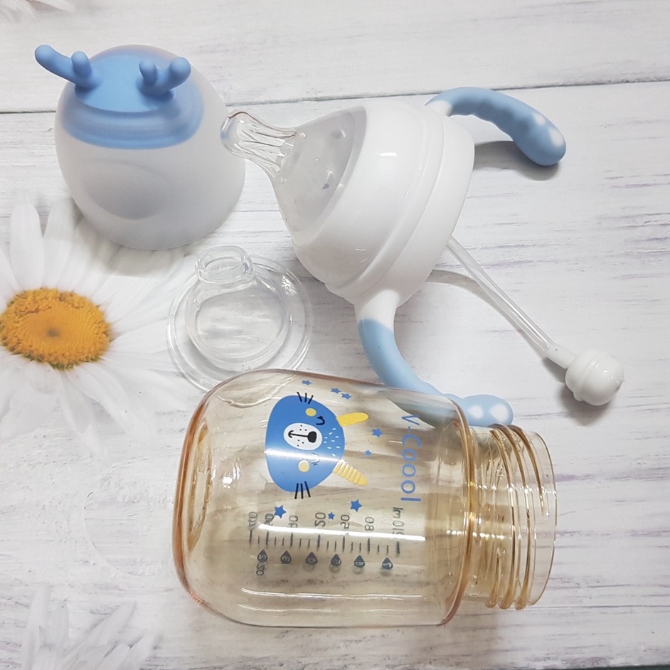 Bình sữa cao cấp Vcool 2in1 (núm ti &amp; ống hút) 210ml