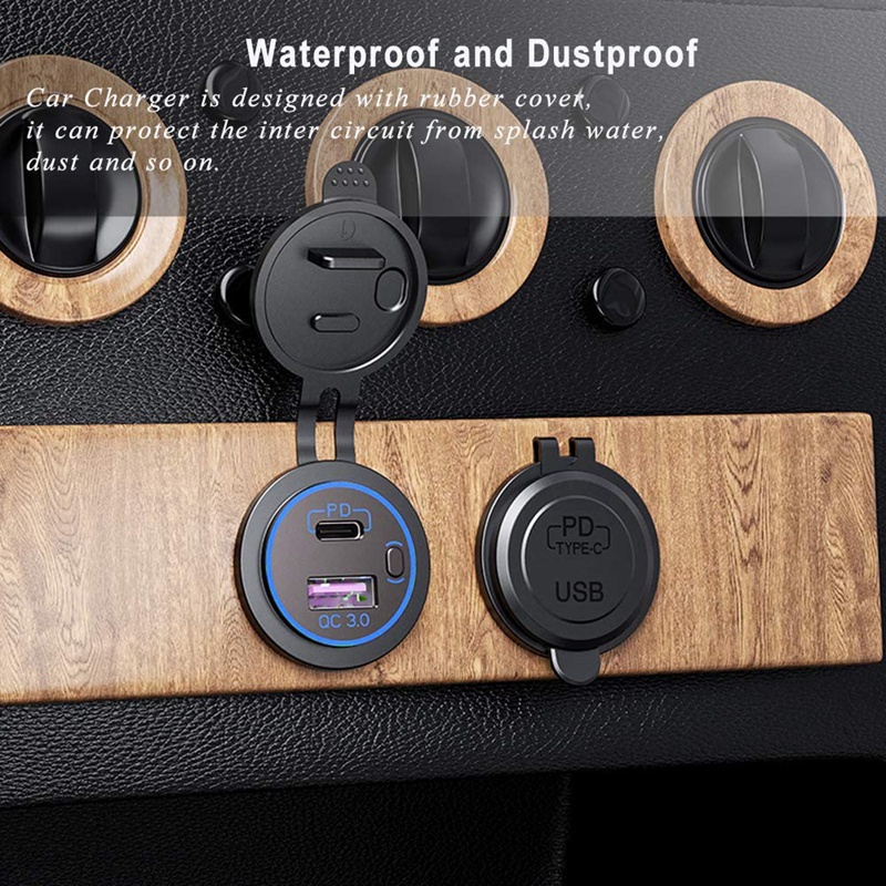 Ổ Cắm Sạc Nhanh QC 3.0 12V Cổng USB Type C Có Công Tắc ON/Off Màu Đỏ Cho Xe Hơi Xe Máy RV ATV
