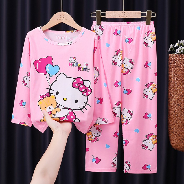 Bộ Đồ Ngủ Tay Dài Chất Liệu Cotton In Họa Tiết Hoạt Hình Dễ Thương Cho Bé