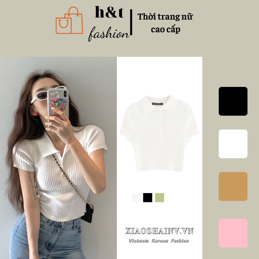 Áo Croptop Dệt Kim tay ngắn cổ Polo - Thời trang nữ cao cấp - H&T_FASHION