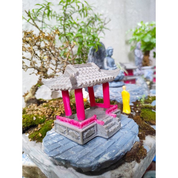 Bonsai Lầu nghinh phong 4 góc 2 mái tiểu cảnh phật giáo