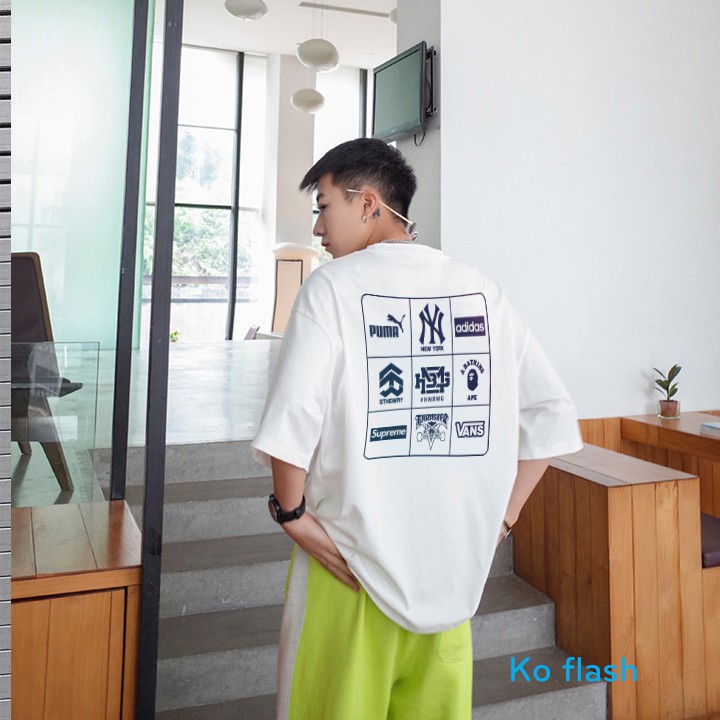 Áo thun nam nữ tay lỡ Phản Quang Đa Sắc Thương Hiệu form rộng unisex, áo thun tay lửng mùa hè 2 màu basic