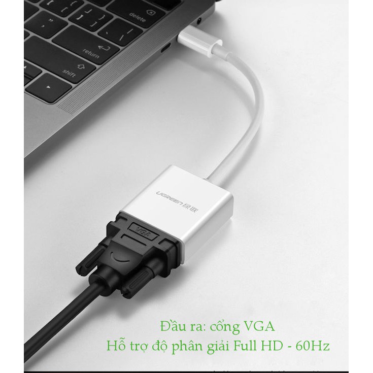 Bộ chuyển đổi USB-C sang VGA dài 10CM UGREEN CM140 - Hàng phân phối chính hãng - Bảo hành 18 tháng