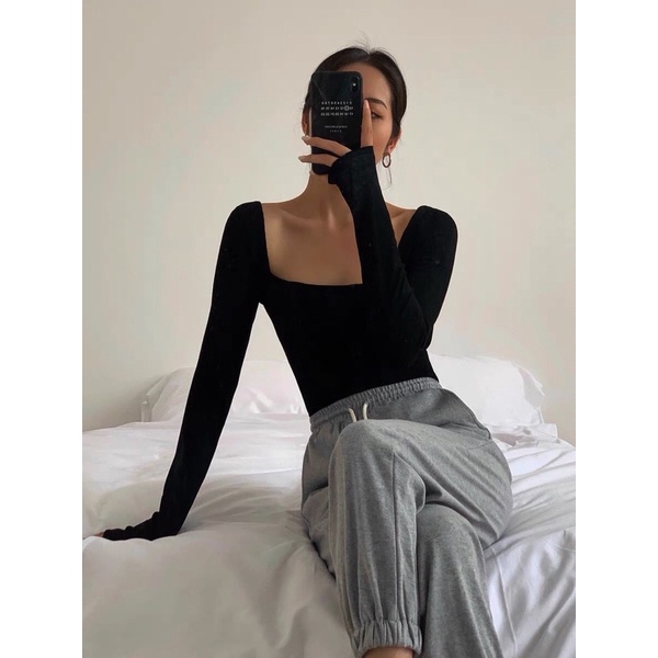 [Mã FATHANG5 giảm 10K đơn 50K] Bodysuit thun 2 lơp cổ vuông tay dài