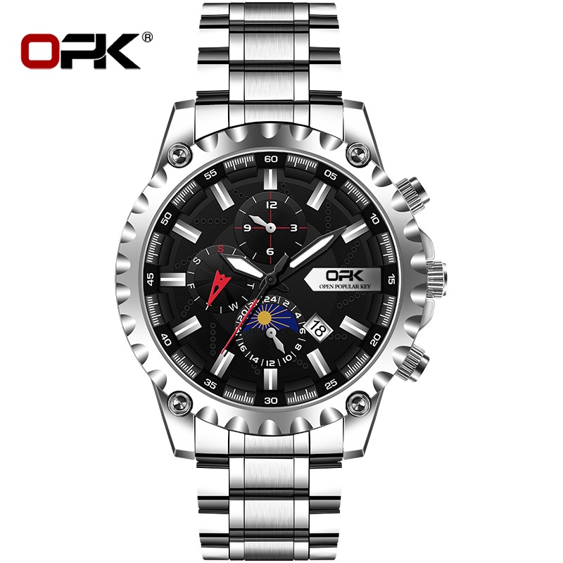 OPK 8129 Watch Men's Genuine Waterproof and Wear-resistant Steel Belt Original Quartz Luminous Calendar Creative Dial Precision Trend