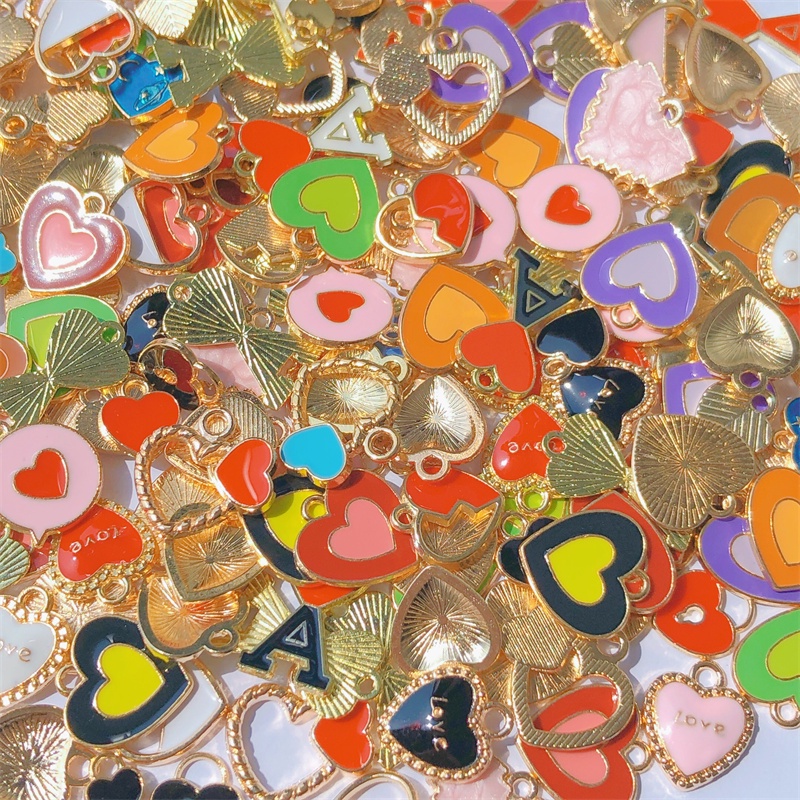 Bộ 10 Mặt Vòng cổ Hình Trái Tim Nhiều Màu Dễ Thương