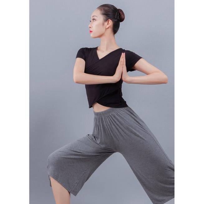 Áo tập múa yoga croptop cổ tim eo chéo tay cộc A22 🎁