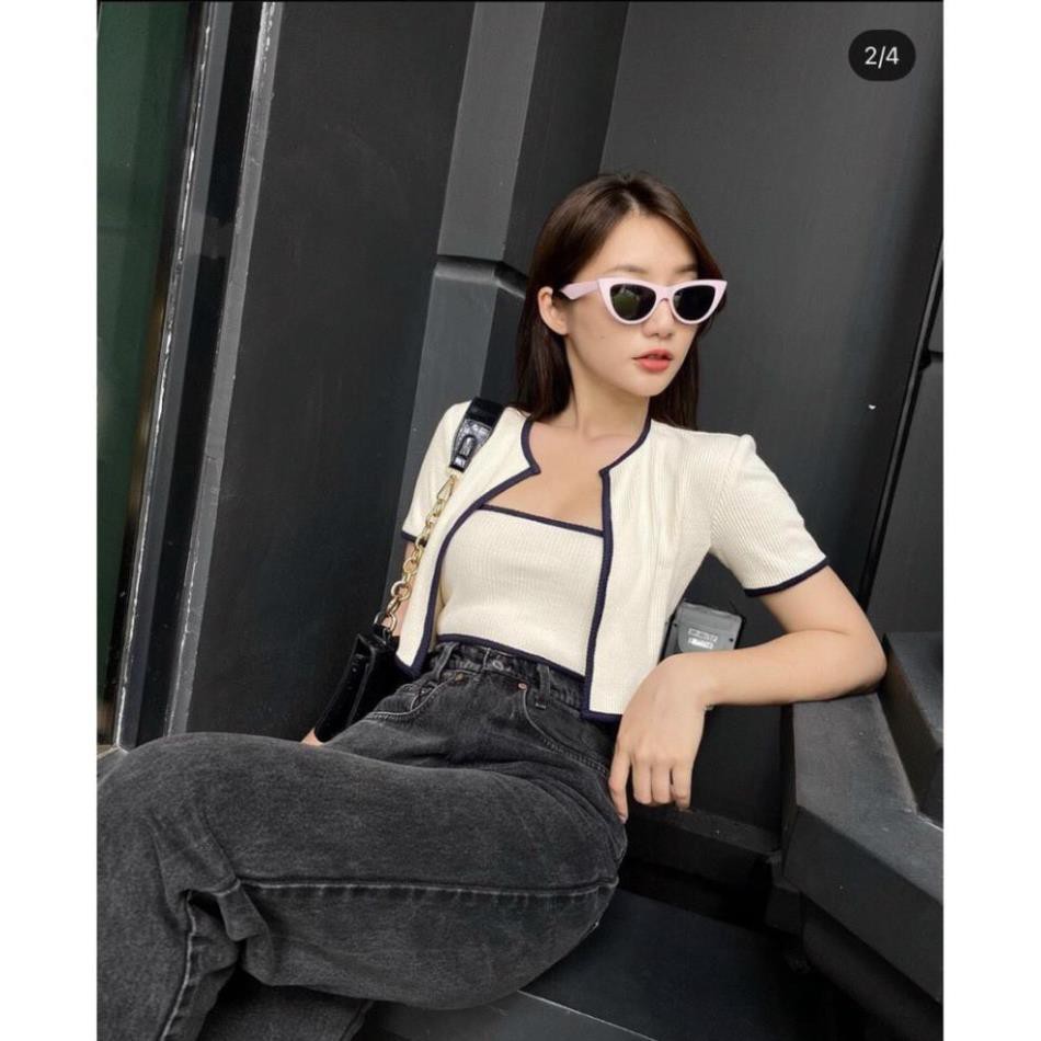 [[MM] Set áo ống kèm áo khoát viền ĐEN TRẮNG, set áo croptop kèm áo khác thun co giãn | BigBuy360 - bigbuy360.vn