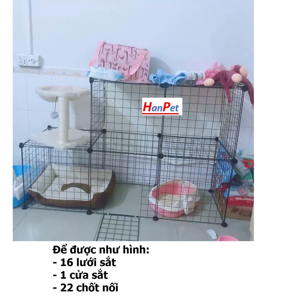 Doremiu- Bộ Chuồng quây chó mèo lưới lắp ghép có cửa chuồng cũi kèm chốt, dây rút